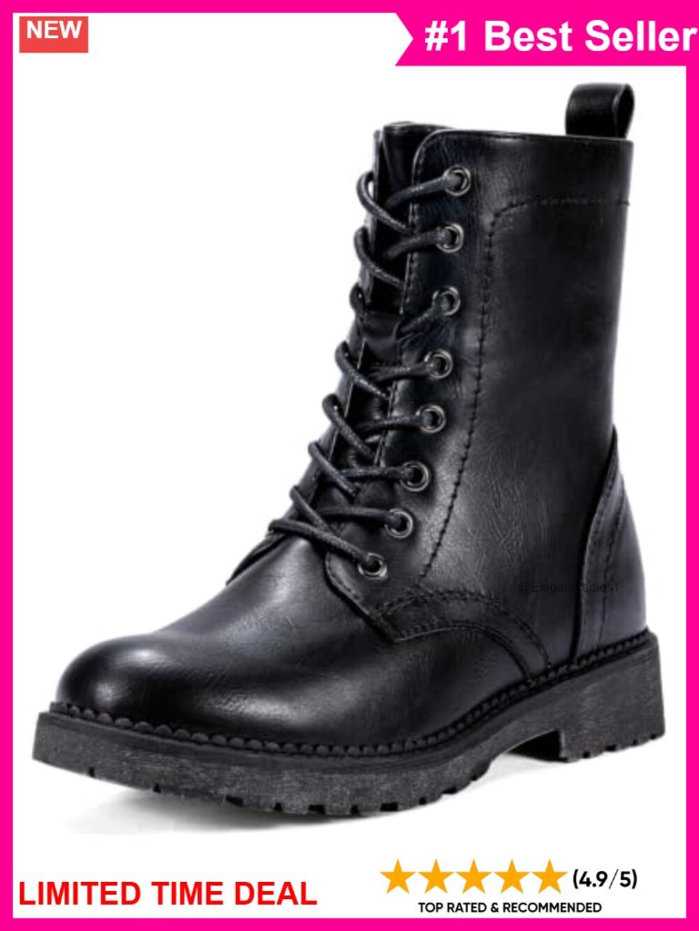 Lace Up Combat Ankle Boots Low Heel Moto Booties Faux Leather